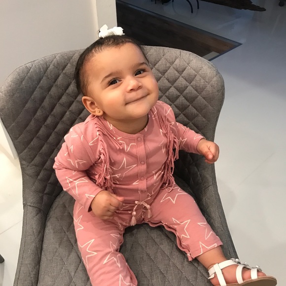 Pink jumpsuit with white star designs and fringe - Picture 4 of 8